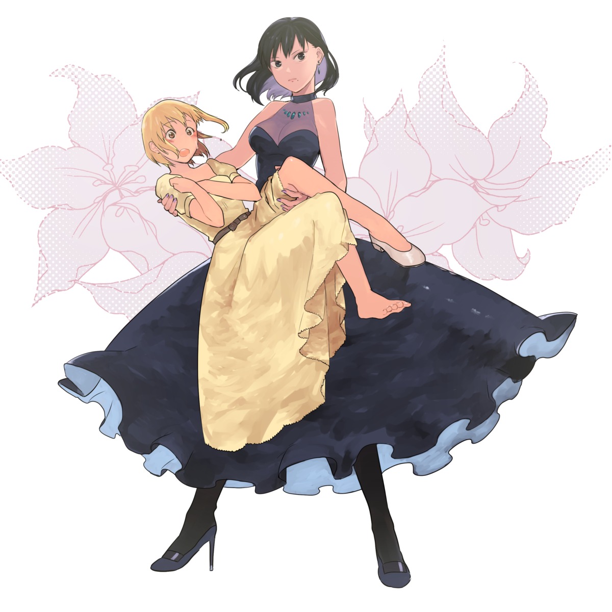 cleavage, dress, feet, haikyuu!!, heels, pantyhose, see_through, shimizu_kiyoko