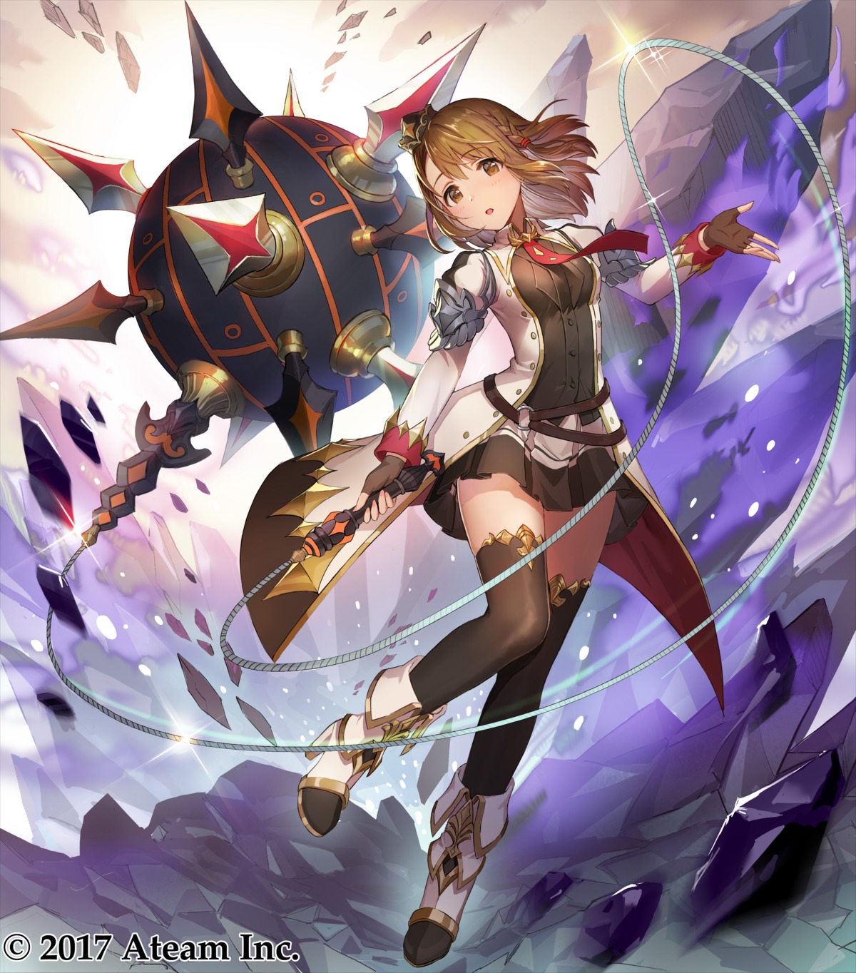 heels, teffish, thighhighs, uniform, valkyrie_connect, weapon