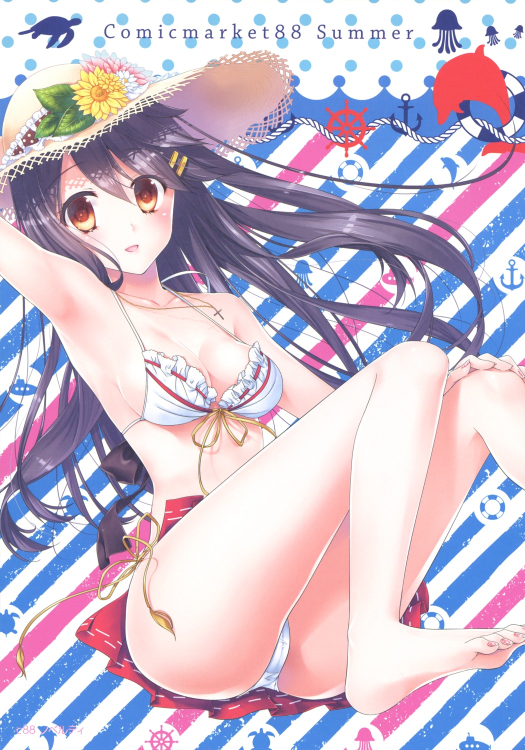 bikini, cleavage, feet, haruna_(kancolle), ichimatsu_nana, kantai_collection, swimsuits