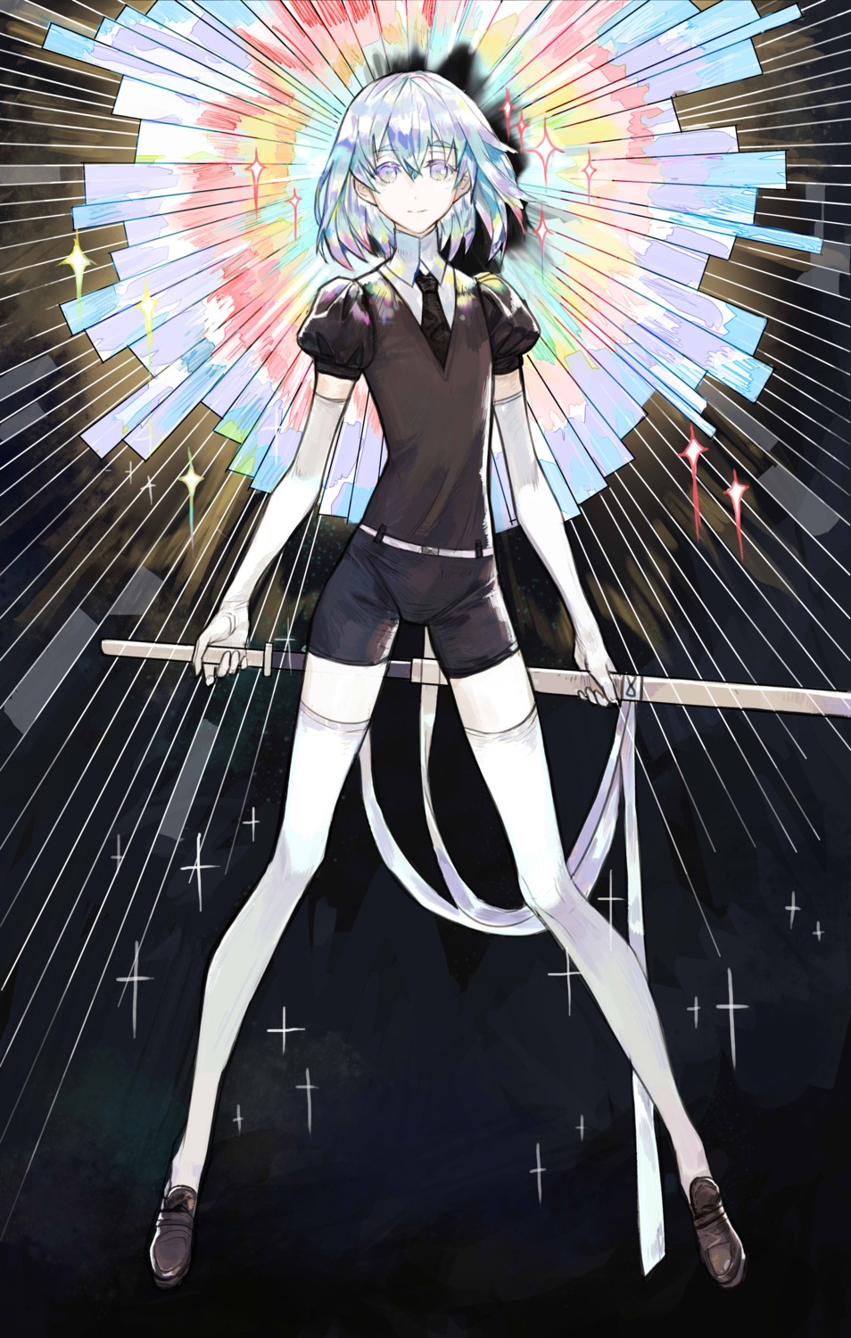 diamond_(houseki_no_kuni), houseki_no_kuni, rosette_(yankaixuan), sword, thighhighs