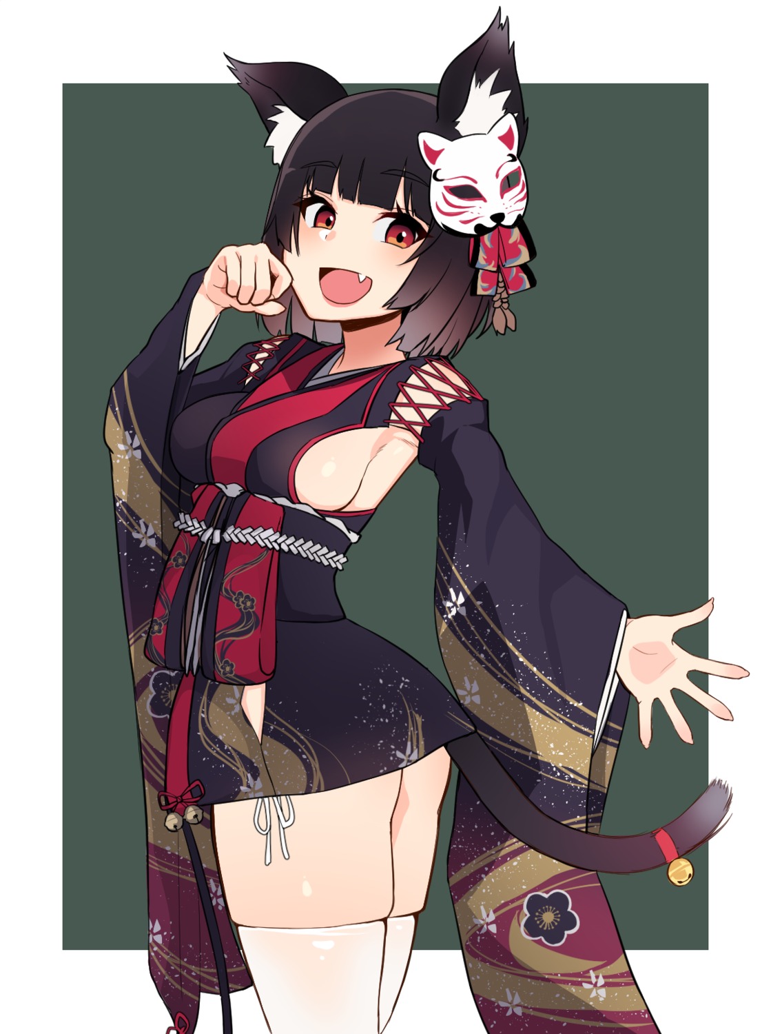 animal_ears, azur_lane, kimono, nekomimi, nezuko, tail, thighhighs, yamashiro_(azur_lane)