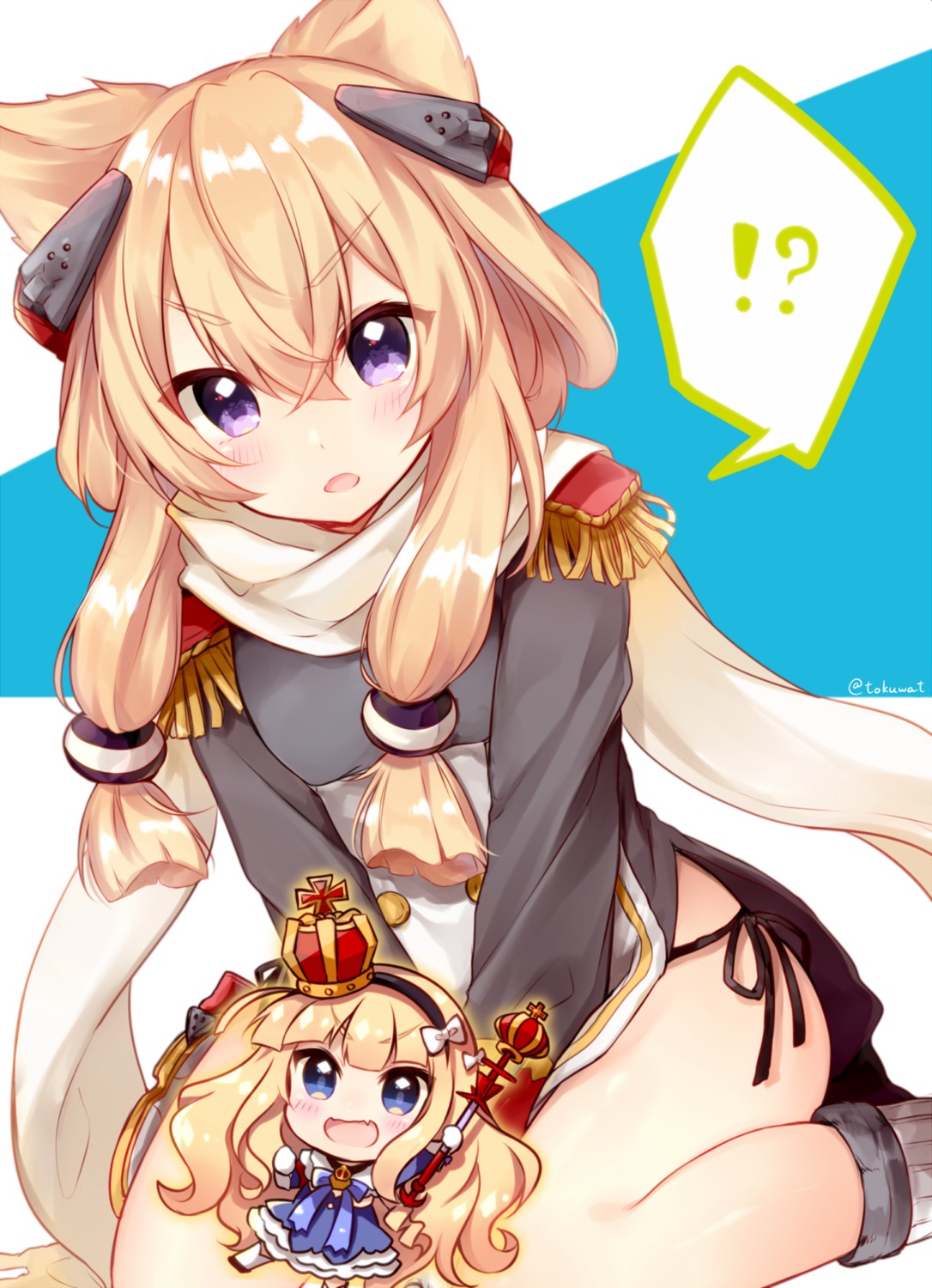 animal_ears, azur_lane, chibi, fukunoki_tokuwa, pantsu, queen_elizabeth_(azur_lane), string_panties, uniform