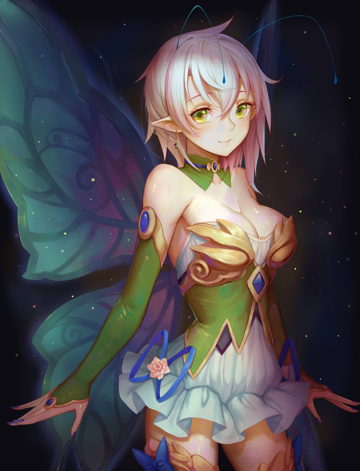 cleavage, dress, pointy_ears, sonikey0_0, wings