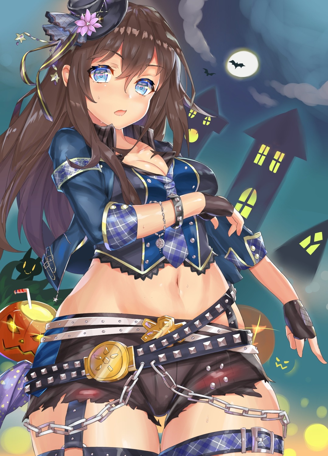 ashu, breast_hold, cleavage, garter, halloween, shibuya_rin, the_idolm@ster, the_idolm@ster_cinderella_girls, torn_clothes