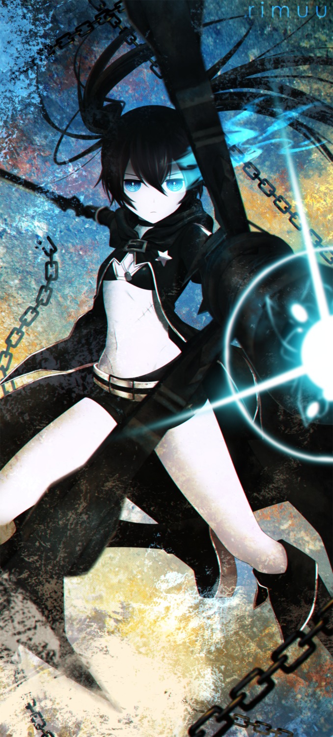 bikini_top, black_rock_shooter, black_rock_shooter_(character), open_shirt, rimuu, swimsuits, sword