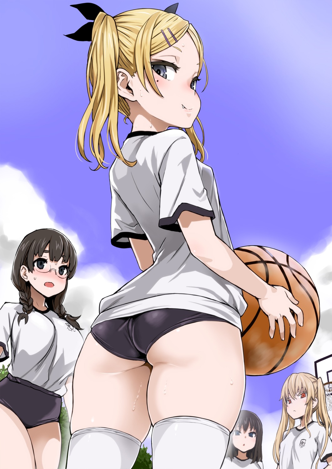 asanagi, ass, basketball, buruma, gym_uniform, megane, shirobako, thighhighs, yano_erika