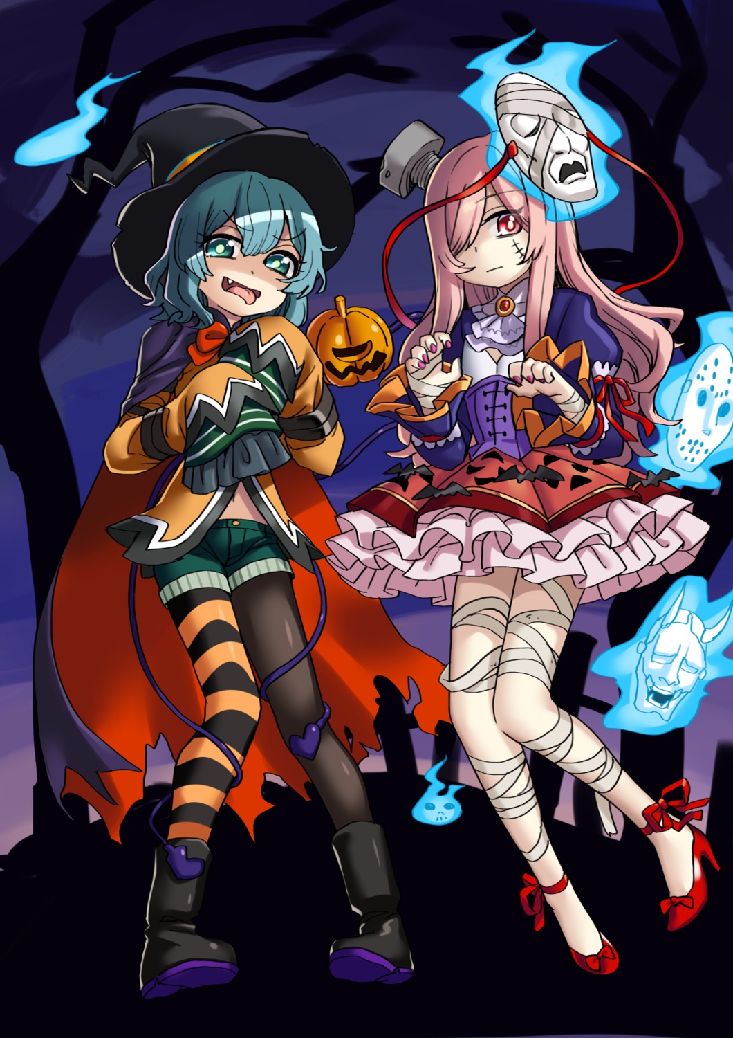 bandages, halloween, hata_no_kokoro, heels, komeiji_koishi, nobori_ranzu, pantyhose, touhou, witch