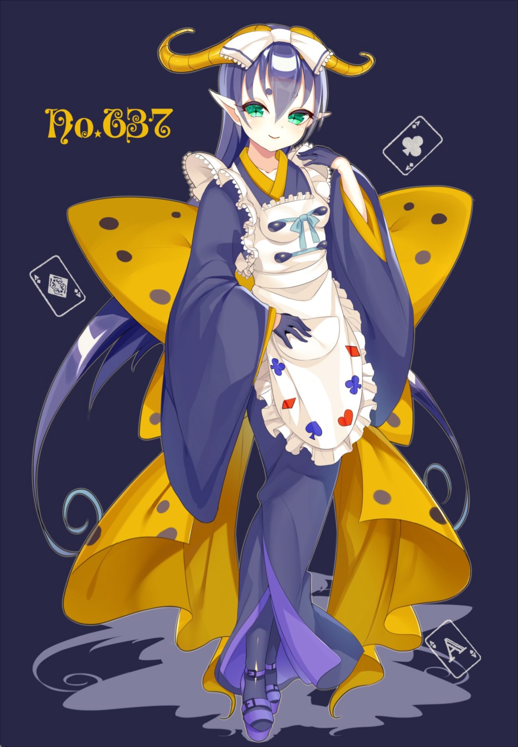 anthropomorphization, horns, kuro_guren, maid, pointy_ears, pokemon, volcarona, wa_maid