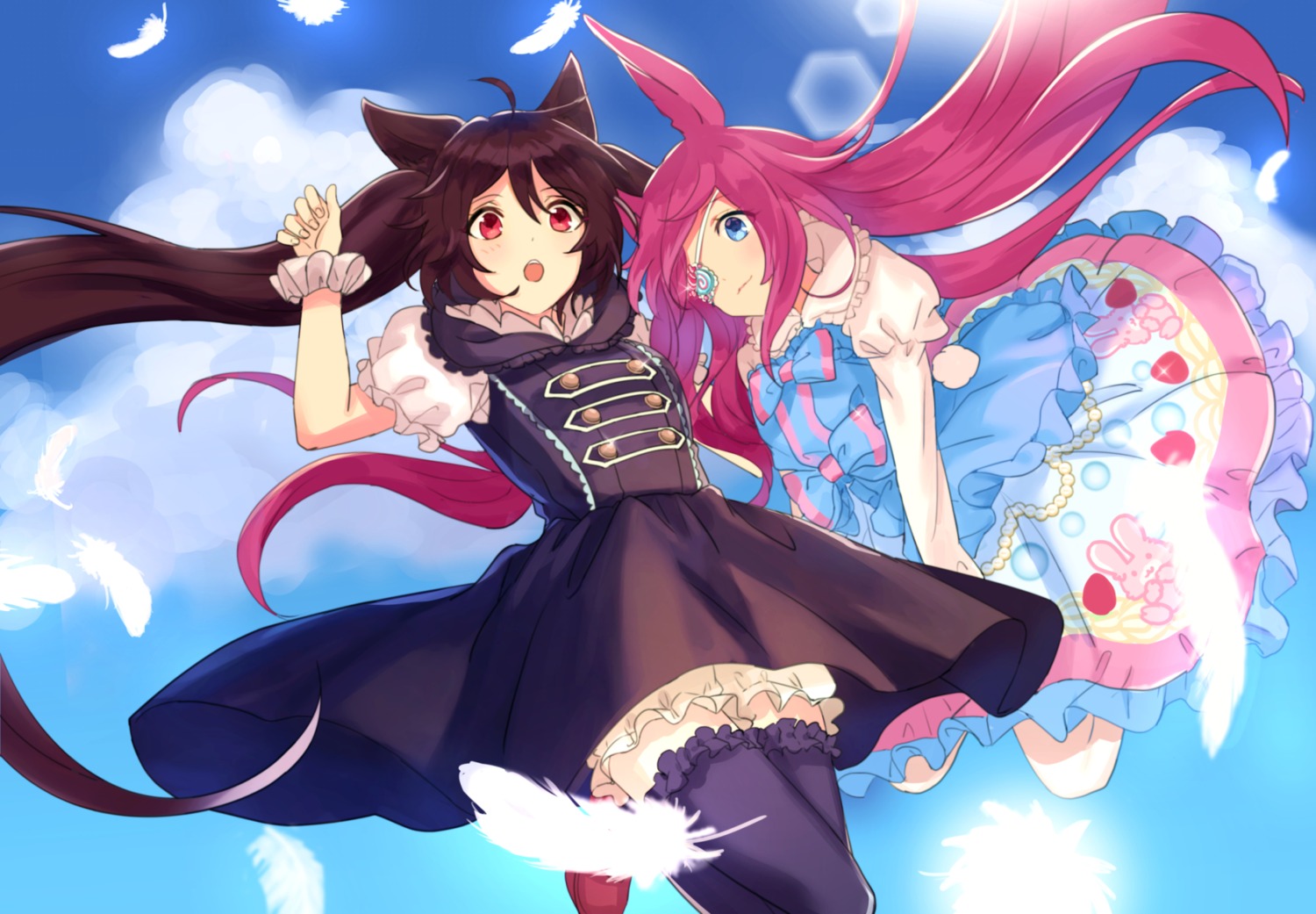amewarashi-1, animal_ears, bunny_ears, dress, eyepatch, tail, thighhighs