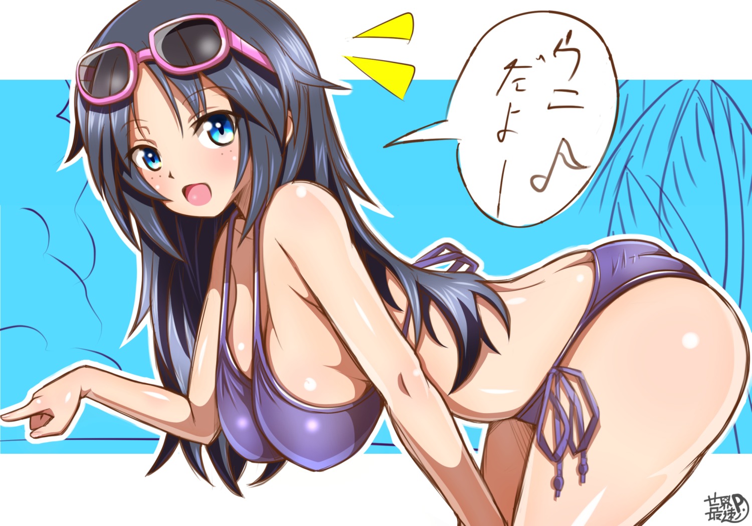 bikini, girls_und_panzer, megane, sekai_saisoku_no_panda, swimsuits, yamagou_ayumi