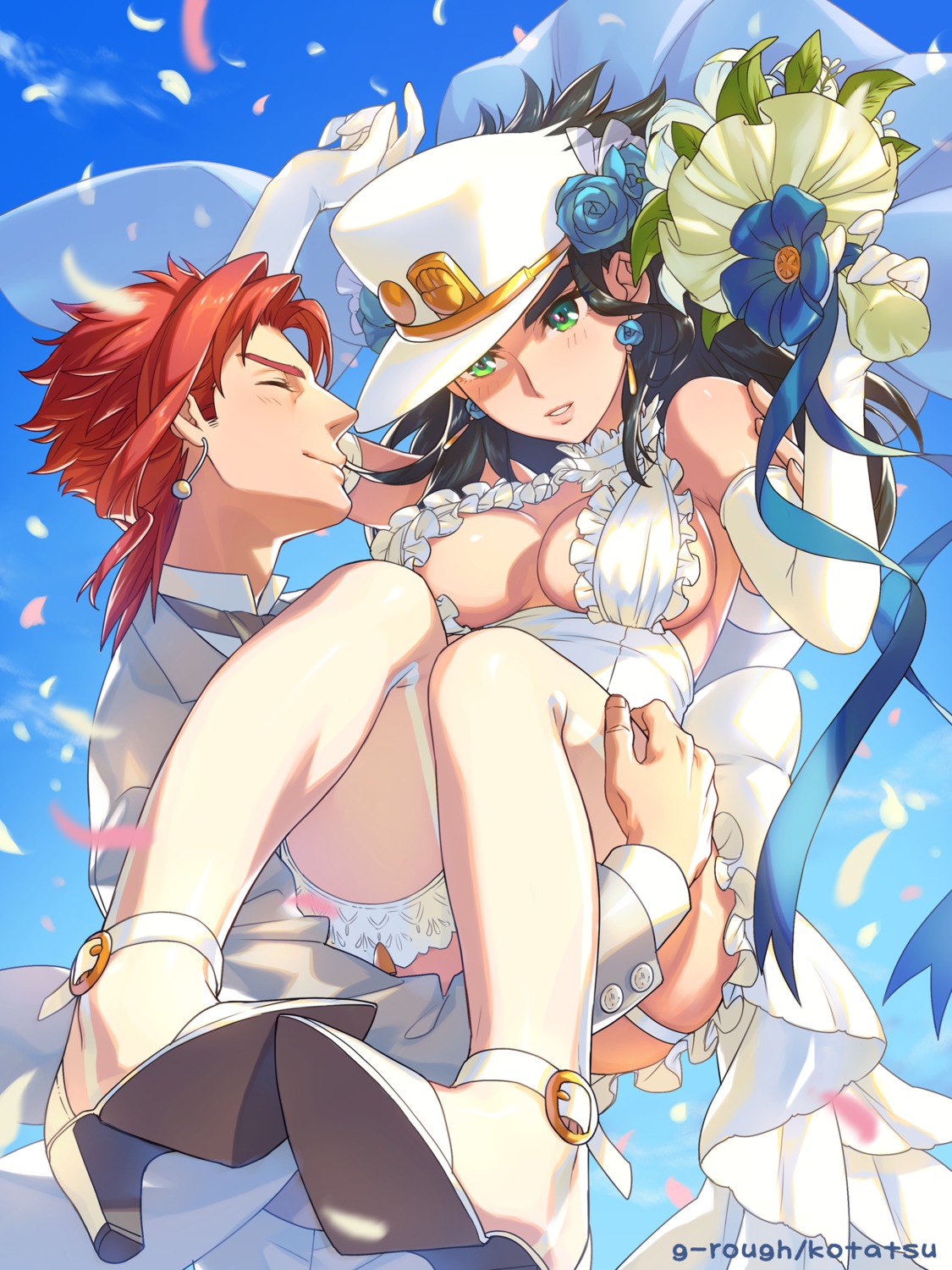 dress, garter, genderswap, heels, jojo_no_kimyou_na_bouken, jojo_no_kimyou_na_bouken_part_3:_stardust_crusaders, kakyouin_noriaki, kotatsu_(g-rough)