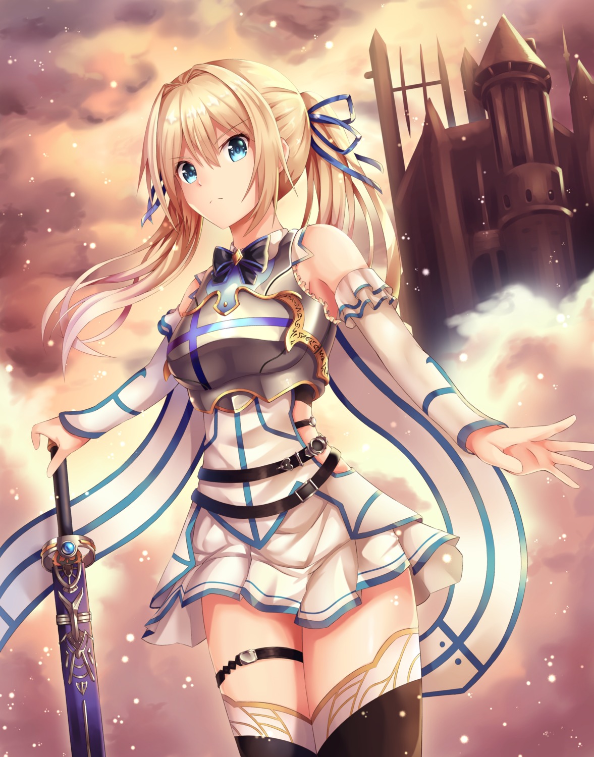 amagi_korona, armor, garter, sword, thighhighs