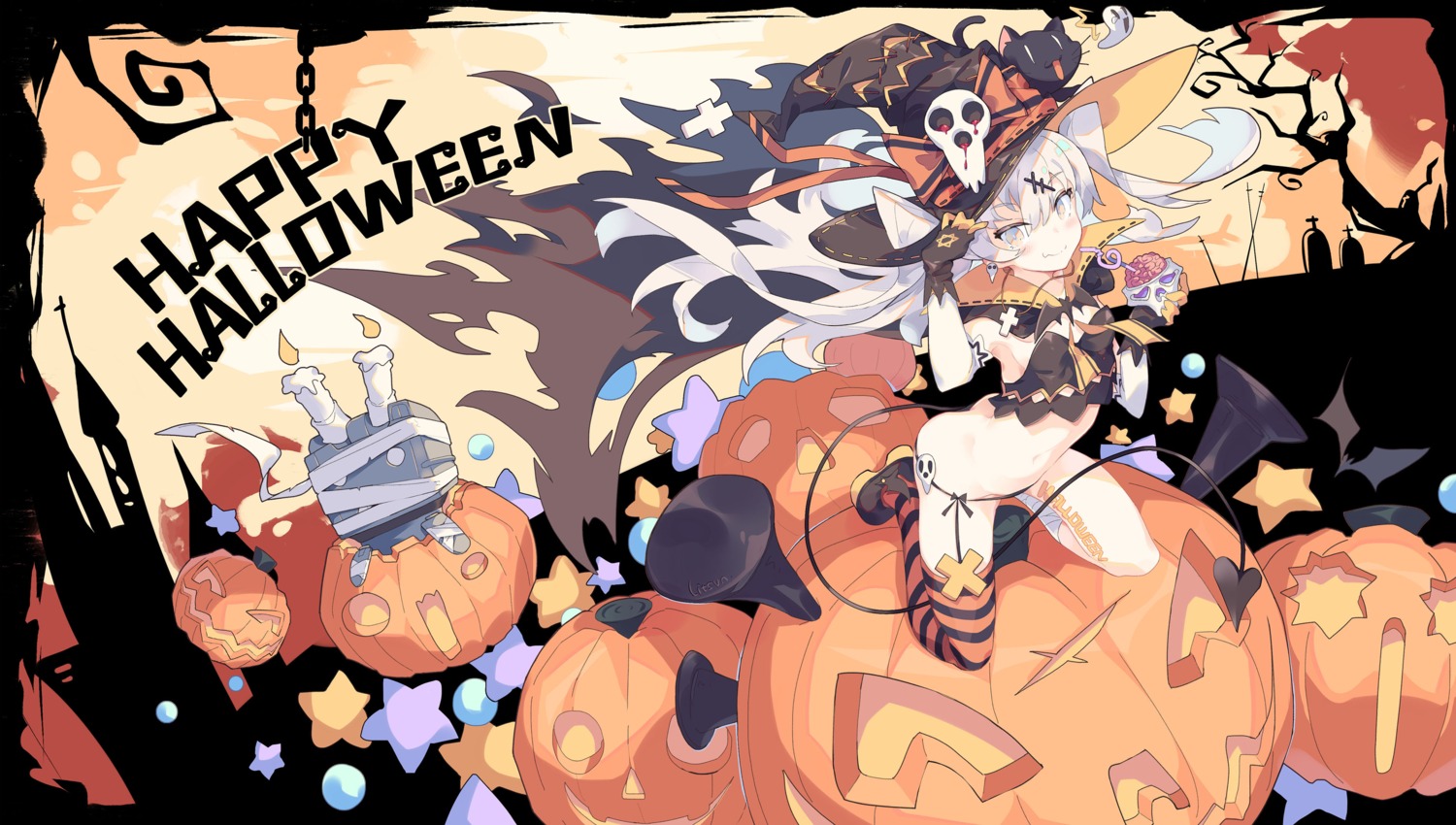 amatsukaze_(kancolle), animal_ears, bandages, halloween, kantai_collection, litsvn, pantsu, rensouhou-kun