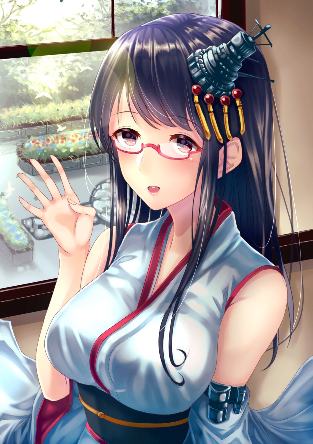 fusou_(kancolle), japanese_clothes, kantai_collection, kazu_oekaki, megane