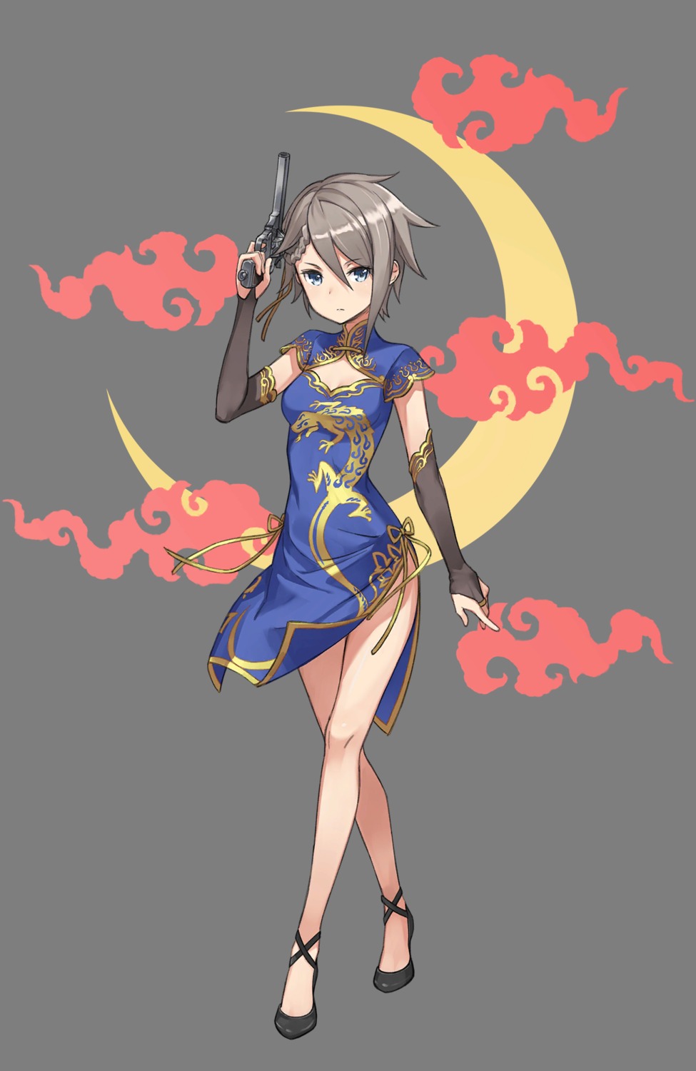 ange_(princess_principal), chinadress, cleavage, gun, princess_principal, tagme, transparent_png