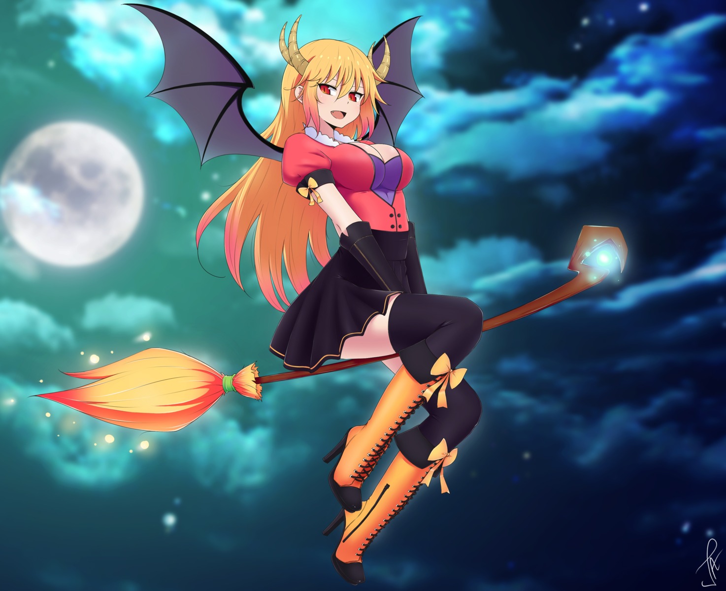 cleavage, halloween, heels, horns, j_adsen, kobayashi-san_chi_no_maidragon, thighhighs, tooru_(maidragon)
