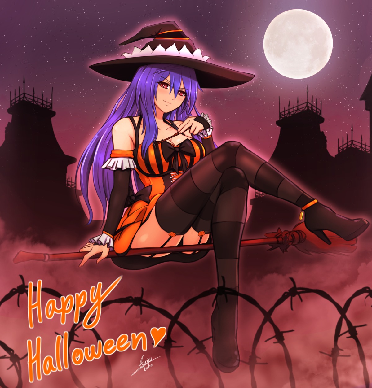 airisubaka, choujigen_game_neptune, cleavage, dress, halloween, heels, iris_heart, pantsu, stockings, thighhighs, witch