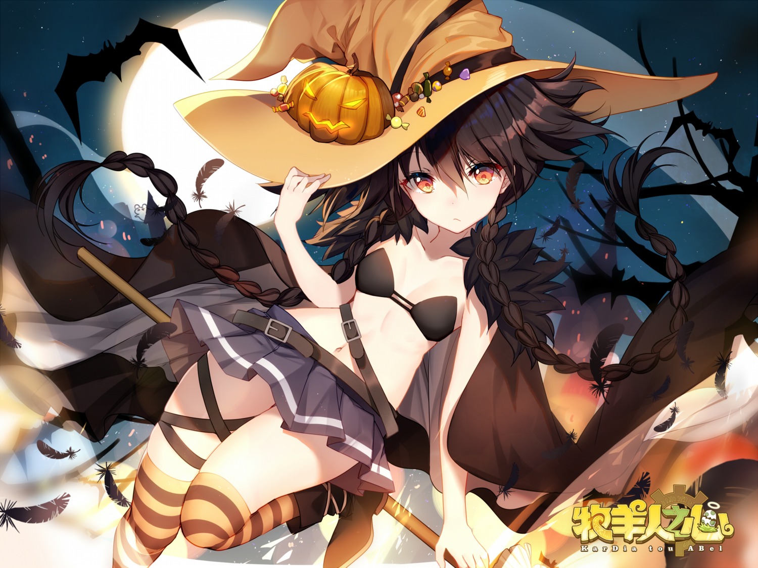 bikini_top, bison_cangshu, cleavage, halloween, heels, kardia_tou_abel, swimsuits, thighhighs, witch