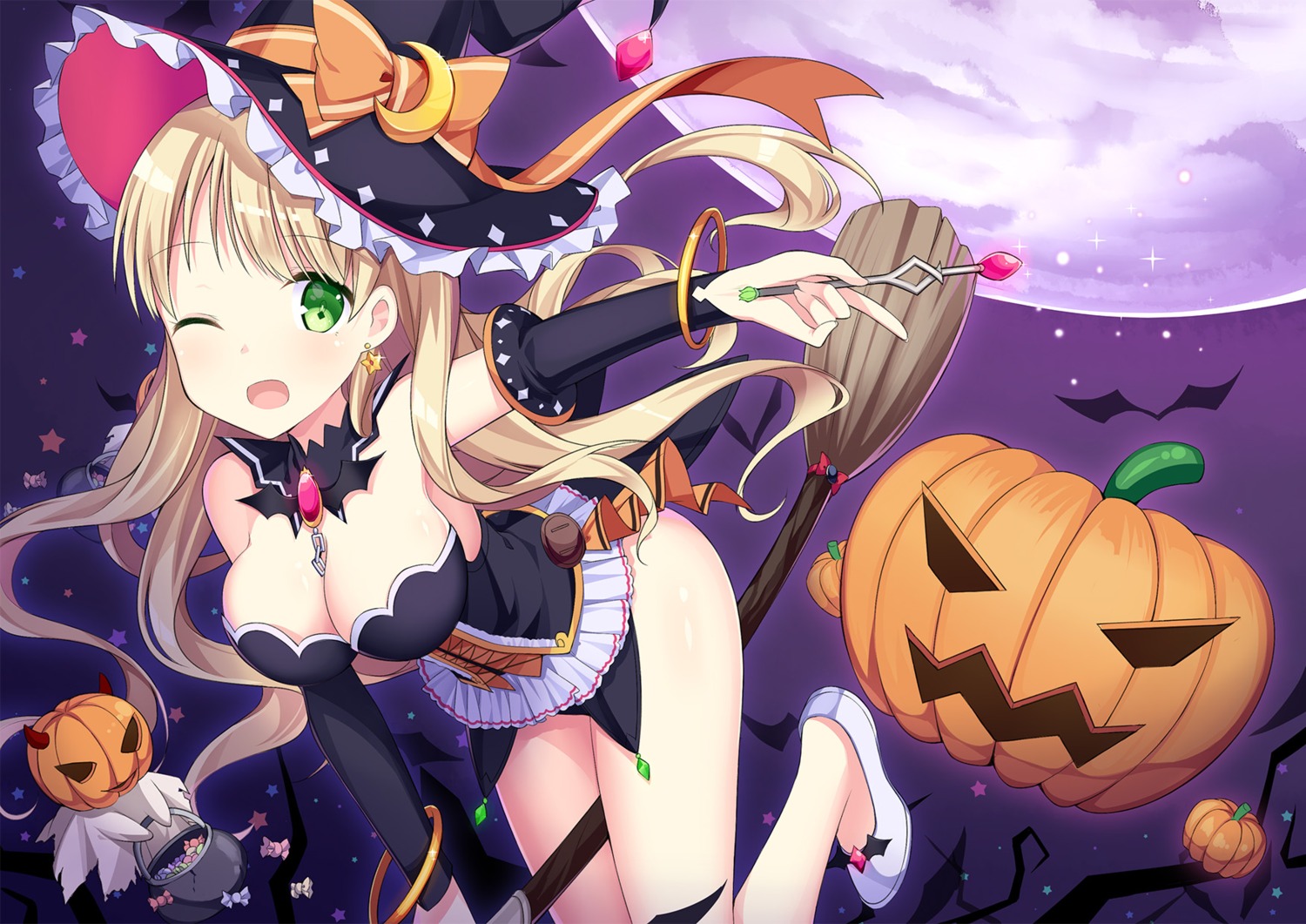 amemiya_ruki, cleavage, halloween, witch
