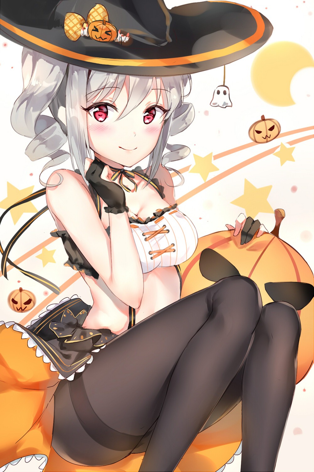 cleavage, ginn_(hzh770121), halloween, kanzaki_ranko, pantyhose, the_idolm@ster, the_idolm@ster_cinderella_girls, witch