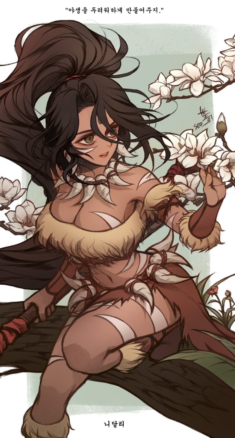 cleavage, league_of_legends, nidalee, seo-love, weapon