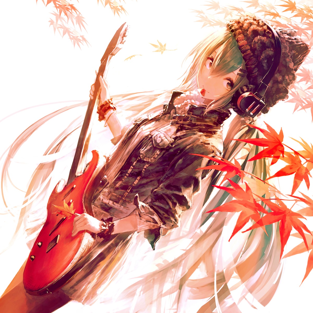 garuku, guitar, hatsune_miku, headphones, pantyhose, vocaloid