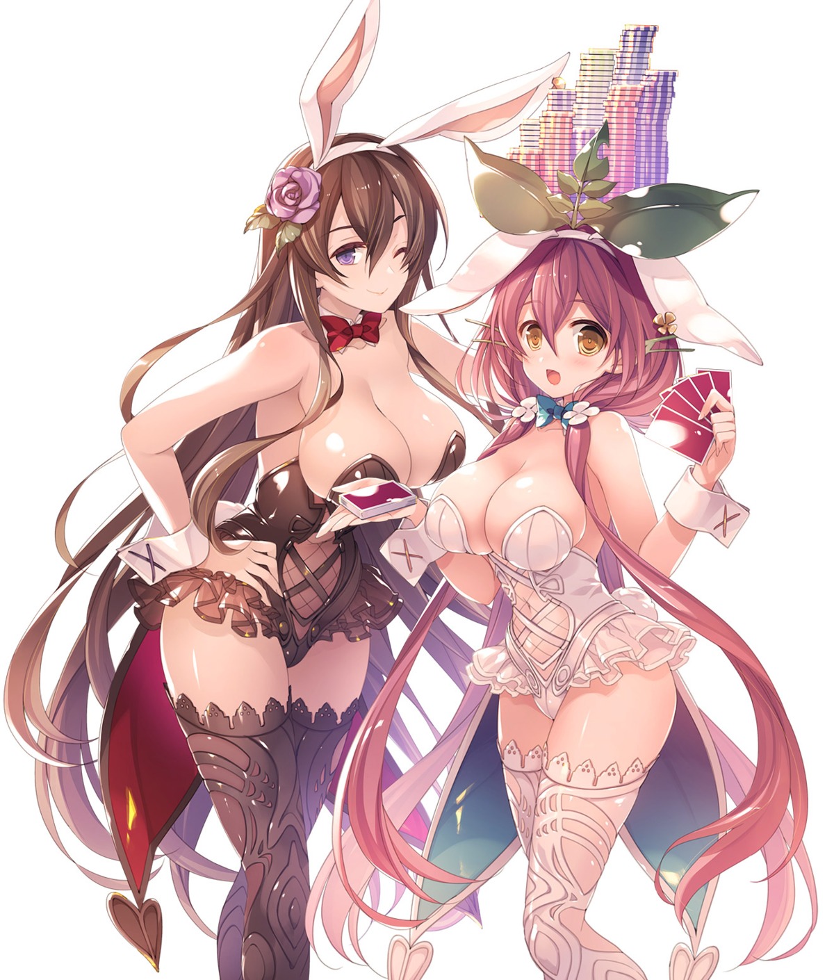 animal_ears, bunny_ears, bunny_girl, cleavage, granblue_fantasy, mizuno_(suisuiw), rosetta_(granblue_fantasy), tail, thighhighs, yggdrasill_(granblue_fantasy)