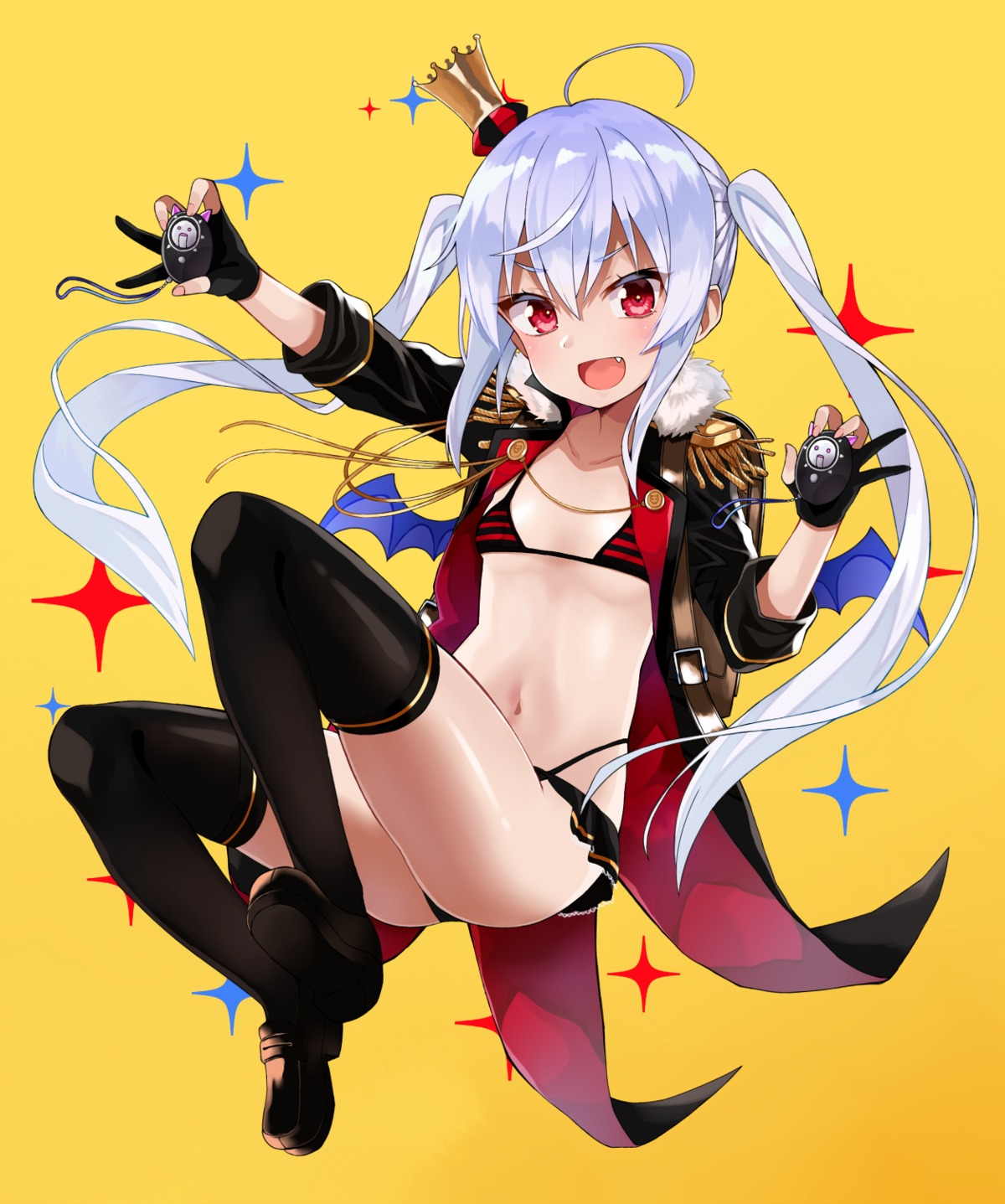 bikini, gomashi_(goma), open_shirt, swimsuits, thighhighs, underboob