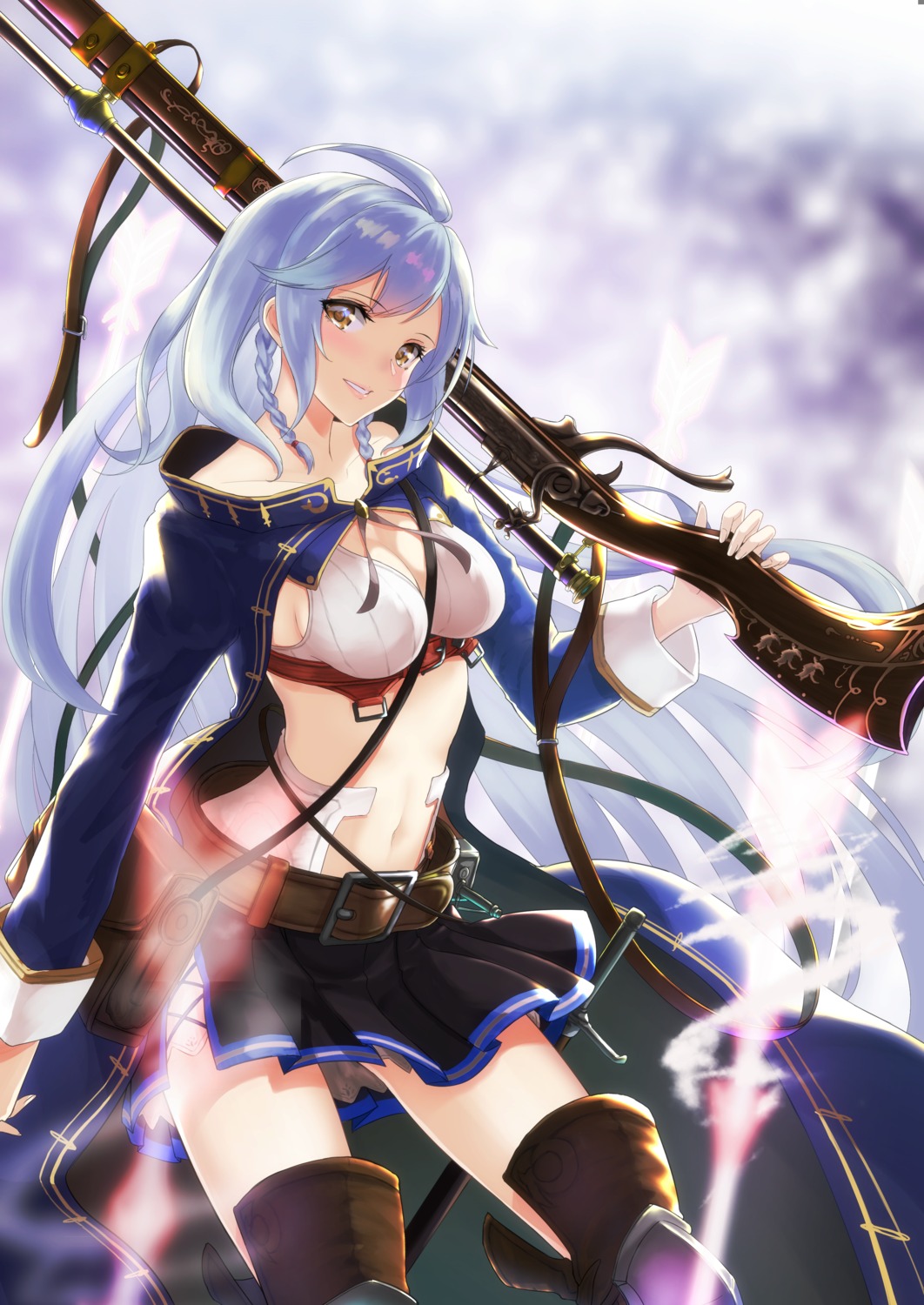 aiu_eo, cleavage, granblue_fantasy, gun, silva_(granblue_fantasy), thighhighs