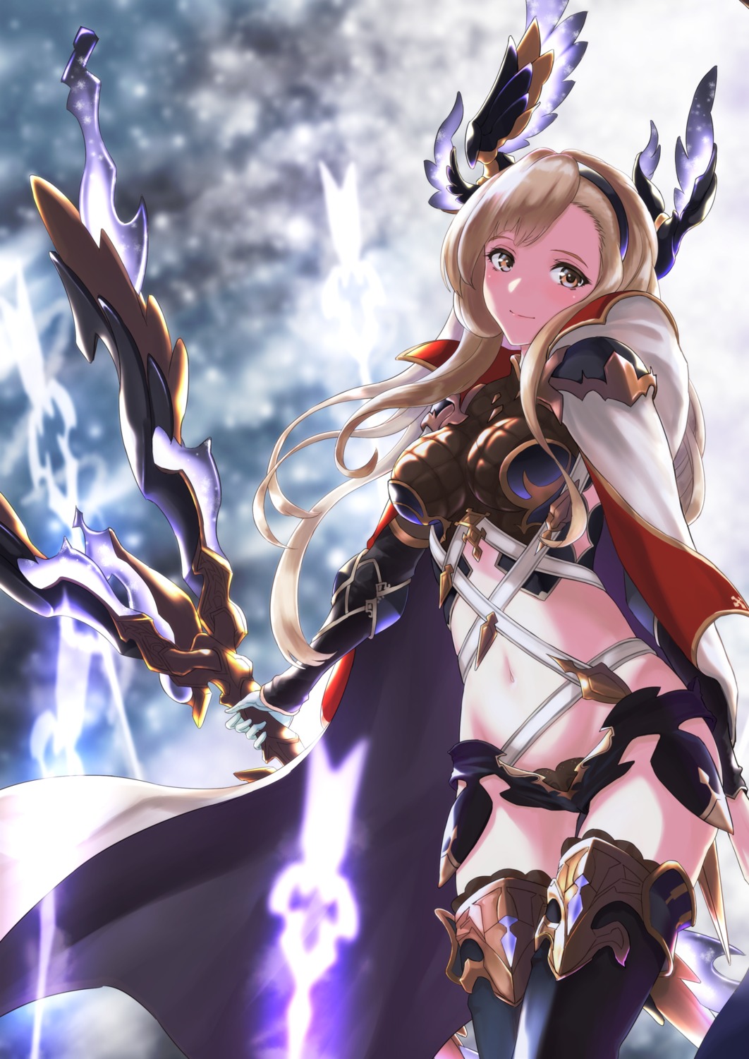 aiu_eo, armor, granblue_fantasy, song_(granblue_fantasy), thighhighs, weapon