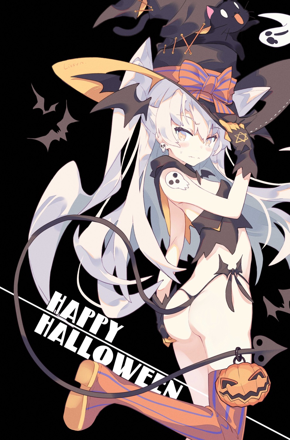 amatsukaze_(kancolle), ass, halloween, kantai_collection, litsvn, pantsu, tail, thighhighs