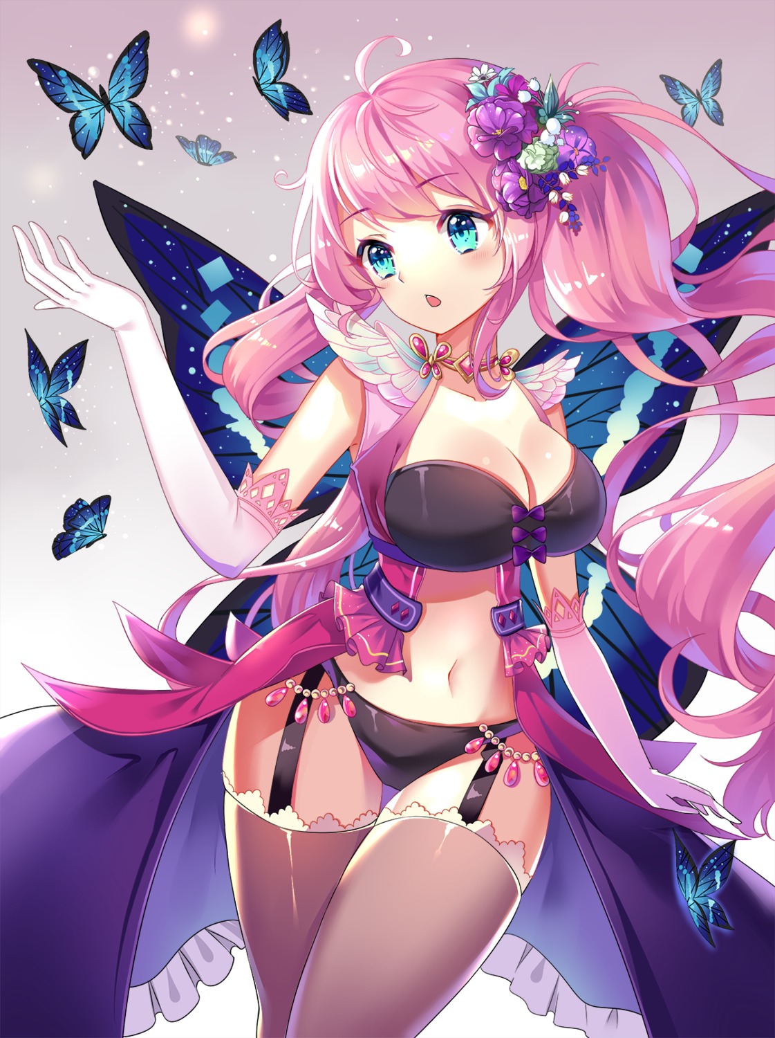 bra, cleavage, open_shirt, pantsu, stockings, thighhighs, wings, xingxiang_senlin