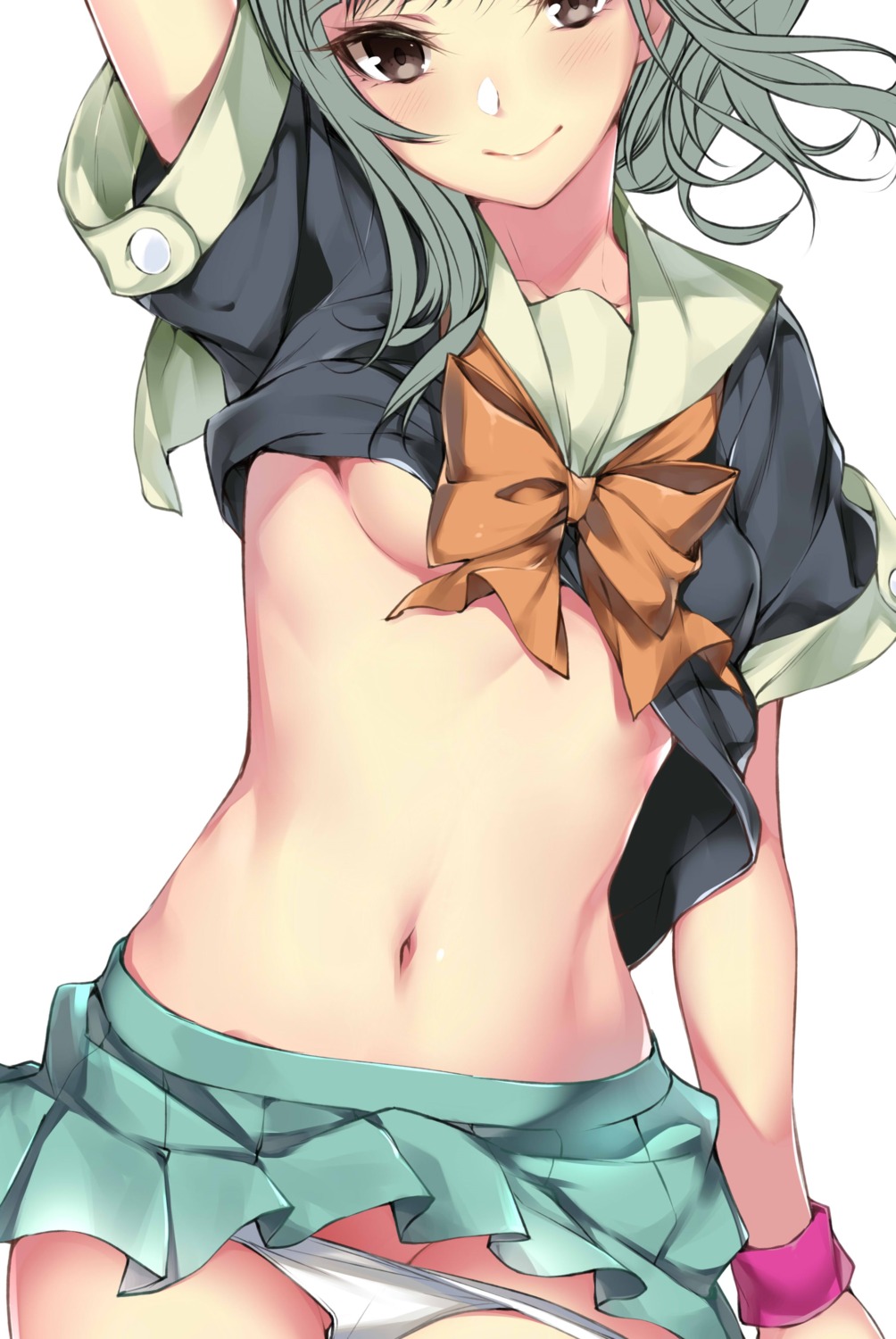hario, kantai_collection, pantsu, panty_pull, seifuku, shirt_lift, underboob, yuubari_(kancolle)
