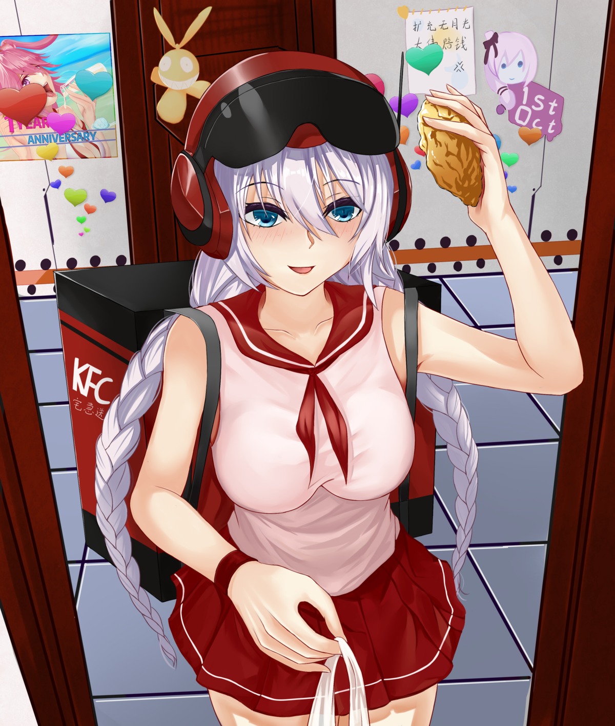 benghuai_xueyuan, headphones, honkai_impact, kiana_kaslana, seifuku, wowan_baihe_zenmeliao