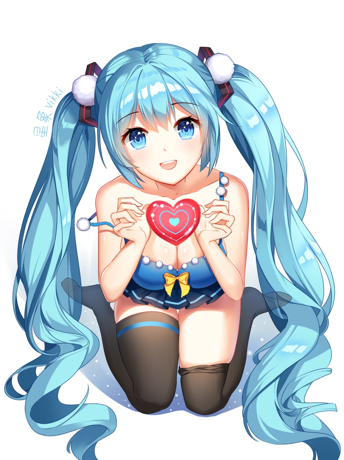cleavage, hatsune_miku, thighhighs, vocaloid, xingxiang_senlin