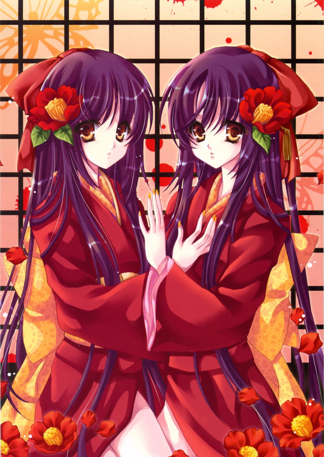 fukase_ayaka, japanese_clothes, kimono, symmetrical_docking, yuri