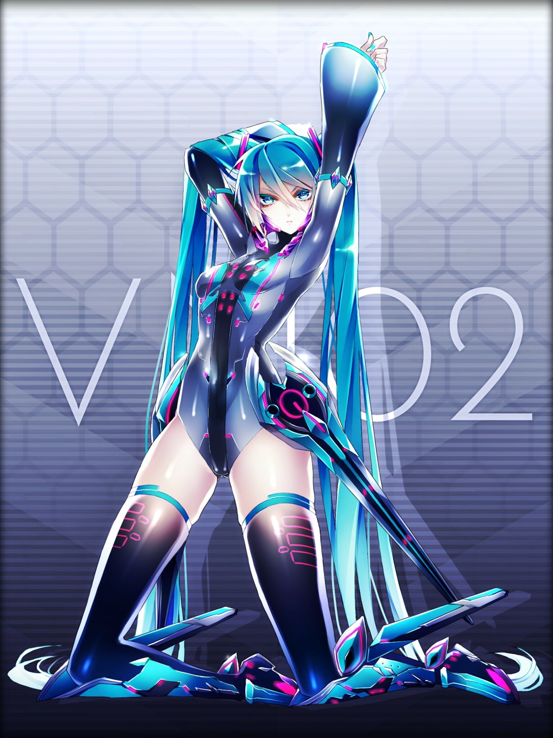 1055, hatsune_miku, headphones, leotard, thighhighs, vocaloid