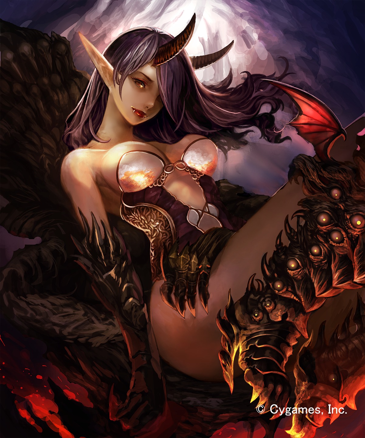 belphegor_(shingeki_no_bahamut), cleavage, horns, nijihara, pointy_ears, shadowverse, shingeki_no_bahamut