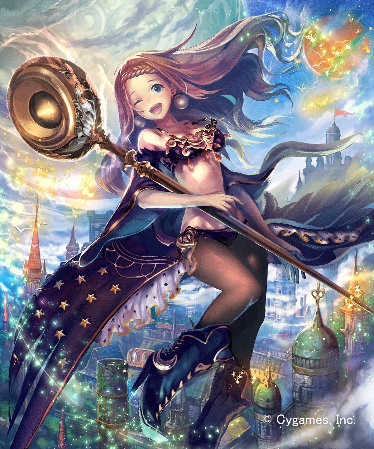 bikini_armor, cleavage, heels, nijihara, pantyhose, shadowverse, shingeki_no_bahamut, weapon