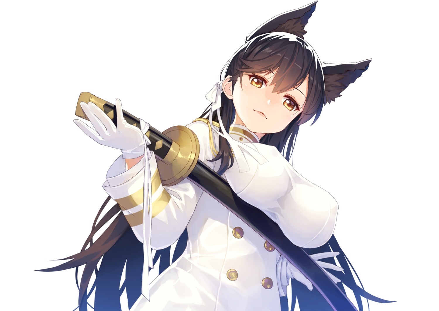 animal_ears, atago_(azur_lane), azur_lane, kibamigohann, sword, uniform
