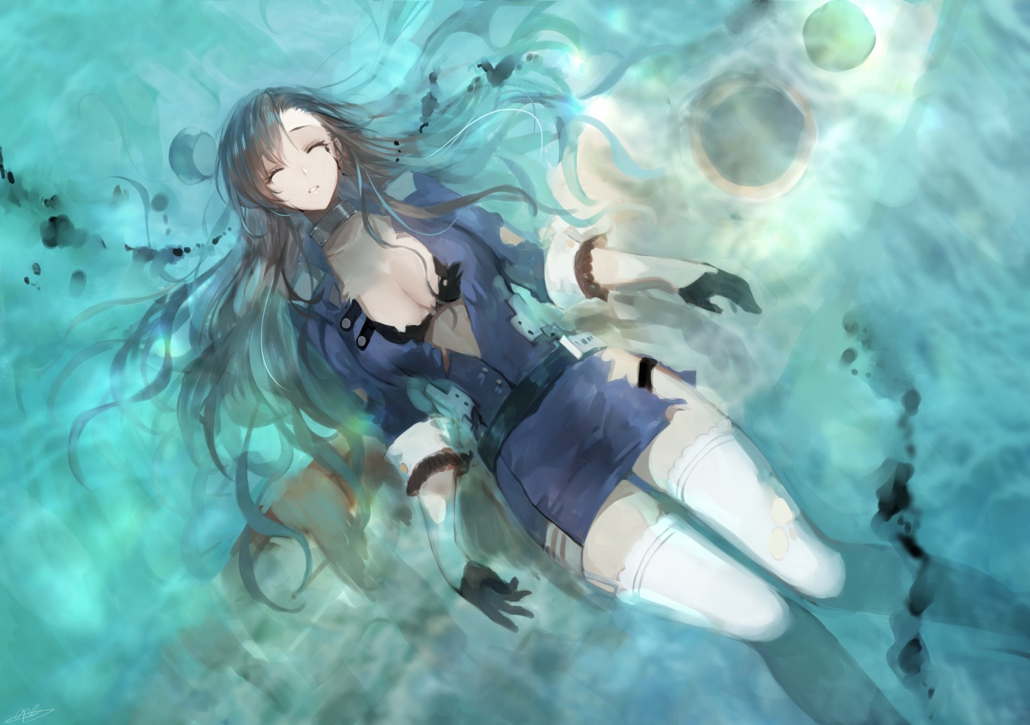 apt, arizona_(azur_lane), azur_lane, bra, cleavage, open_shirt, thighhighs, torn_clothes, uniform, wet