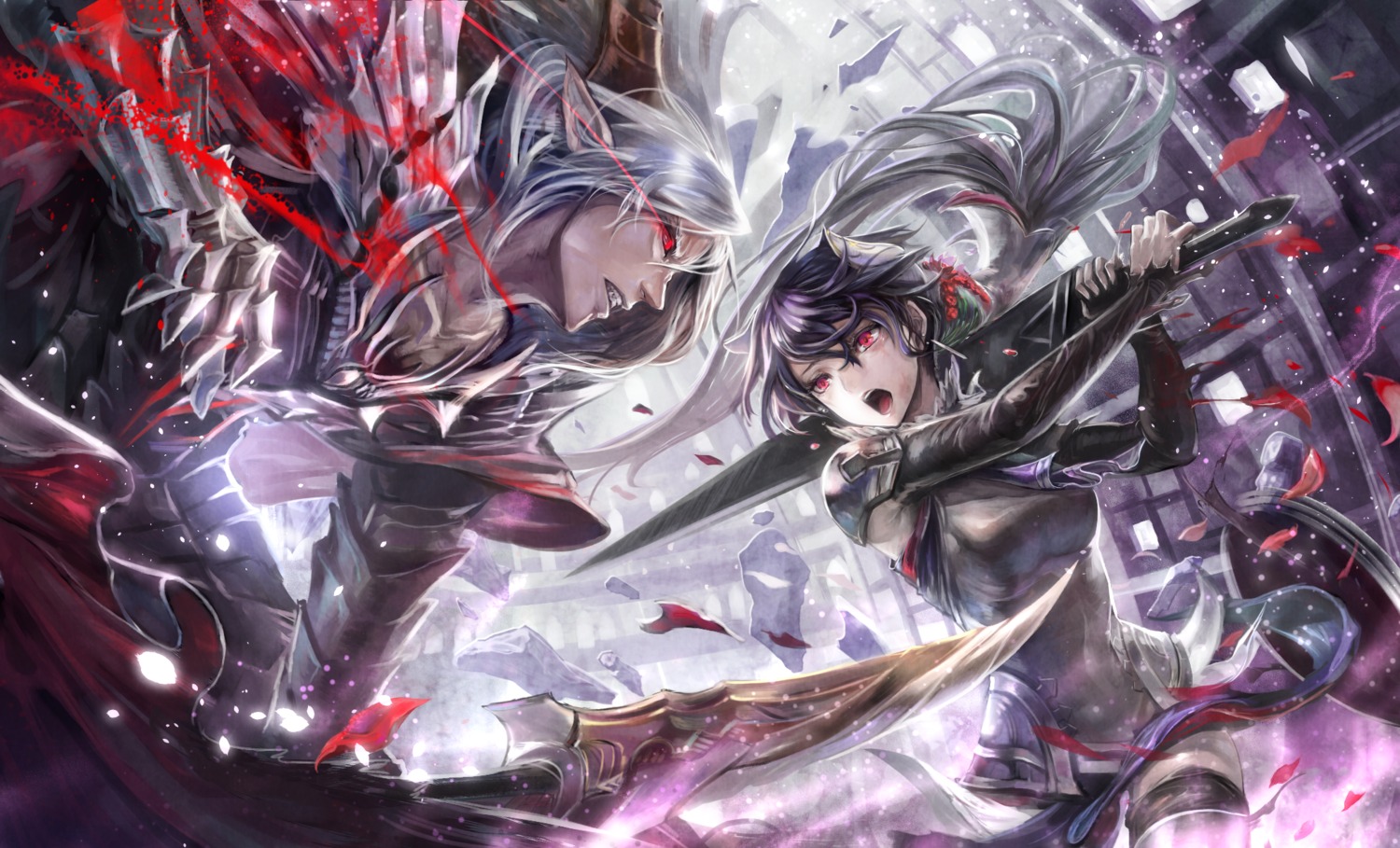 armor, horns, pointy_ears, sakazu_mekasuke, sword