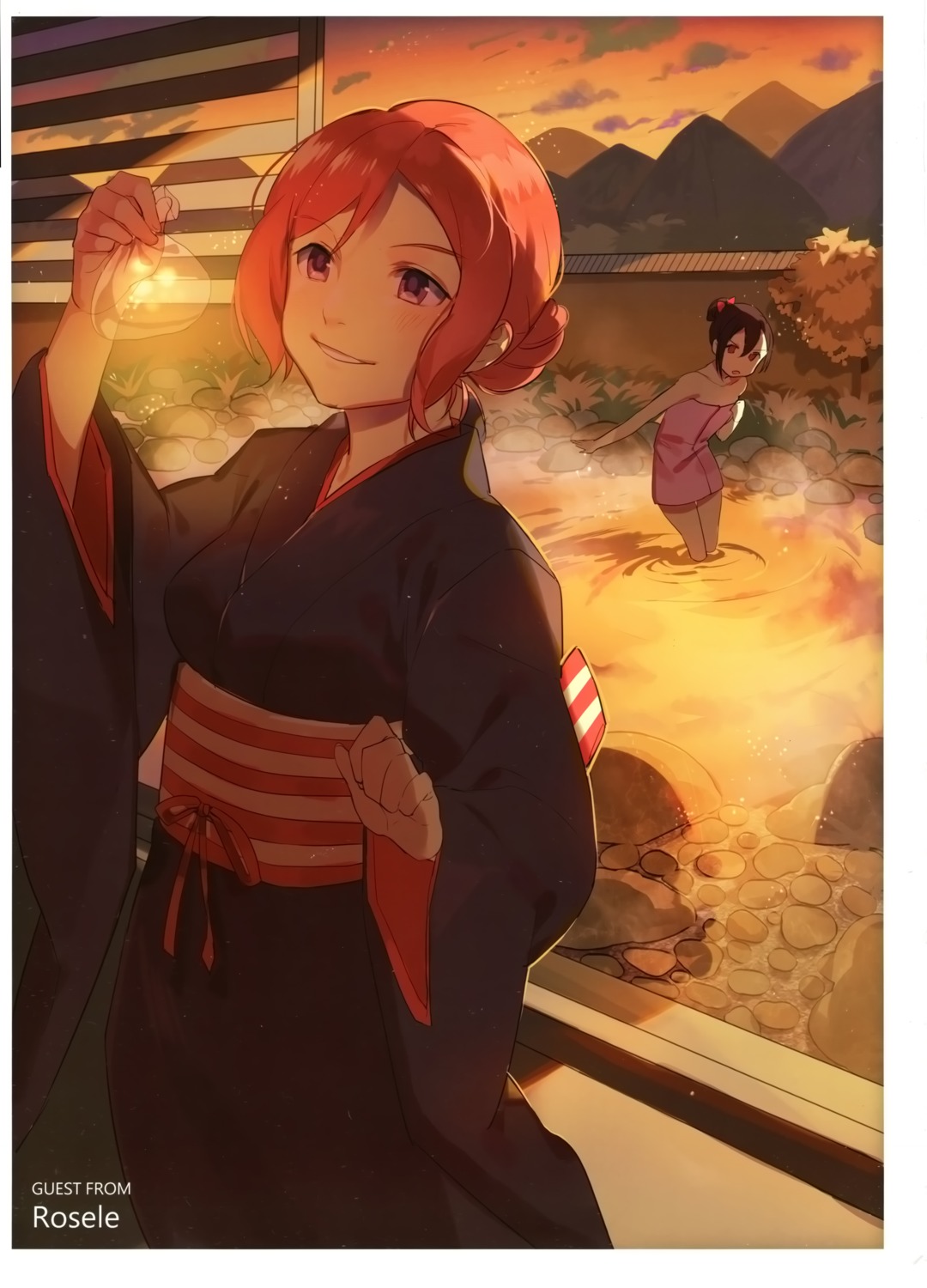 love_live!, love_live!_(series), nishikino_maki, onsen, rosele, towel, wet, yazawa_nico