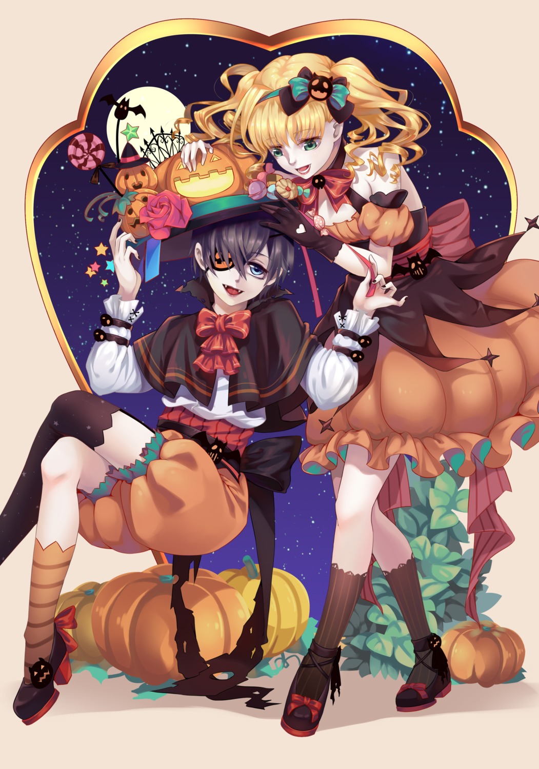 ciel_phantomhive, dress, elizabeth_middleford, eyepatch, halloween, kuroshitsuji, sanquian_hui, thighhighs