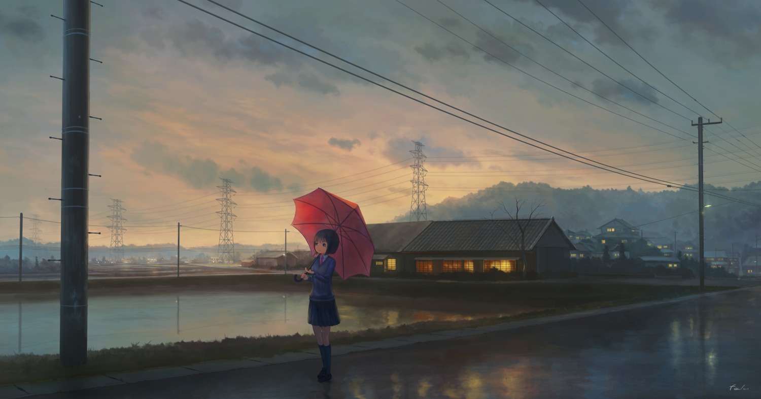 feel_(nasitaki), landscape, seifuku, umbrella