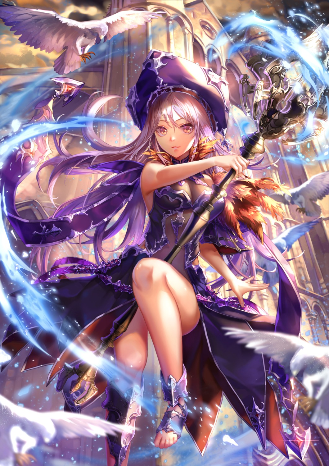 armor, cleavage, dress, shente_(sharkpunk), weapon, witch