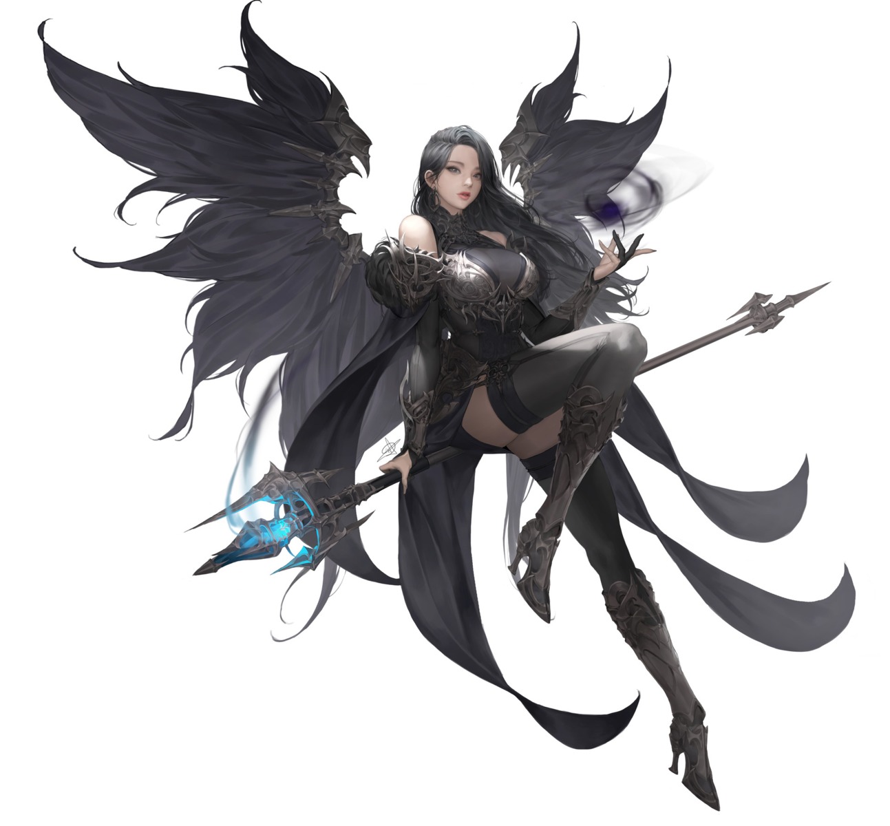 armor, daeho_cha, dress, heels, thighhighs, weapon, wings