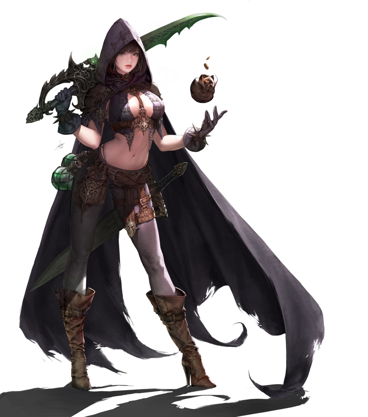 cleavage, daeho_cha, heels, sword, torn_clothes