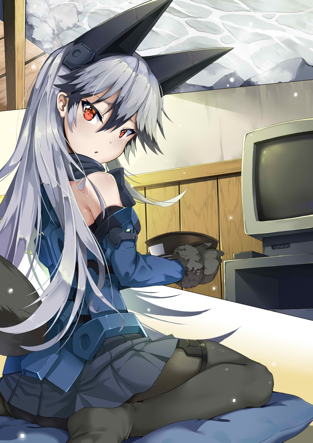 animal_ears, feet, jie_laite, kemono_friends, pantsu, pantyhose, silver_fox, tail