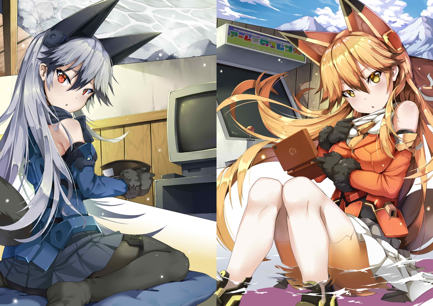 animal_ears, ezo_red_fox, feet, jie_laite, kemono_friends, pantsu, pantyhose, silver_fox
